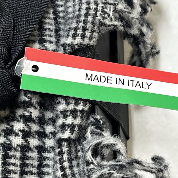 Il Moro Firenze Scarf Black Houndstooth Wool Fringe Made Italy Classic Preppy - Picture 4 of 10